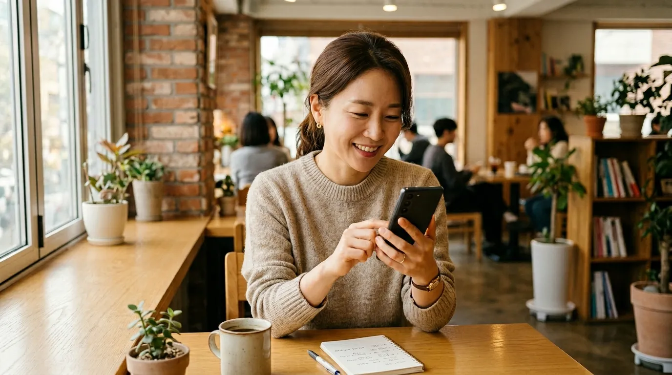 스마트폰으로 민생지원금 신청하는 직장인
