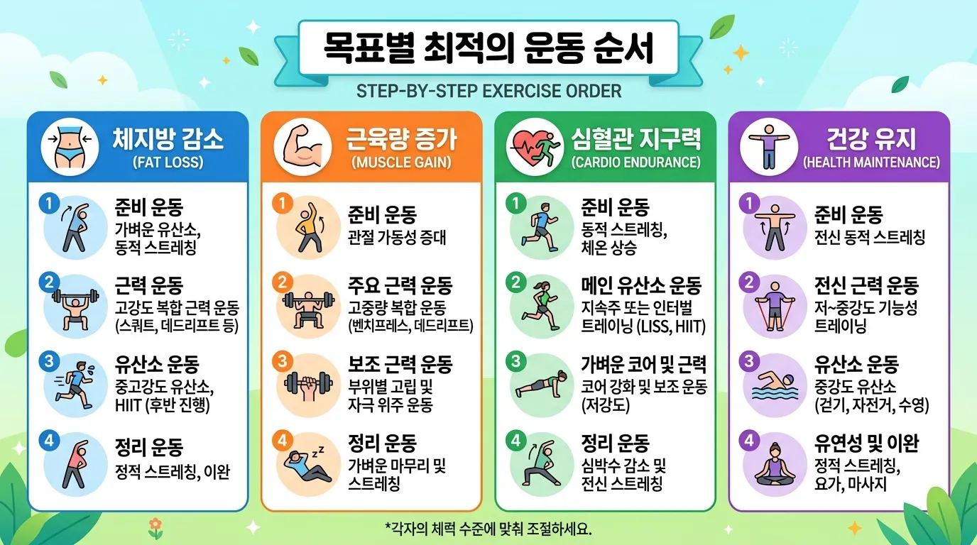 목표별 운동 순서 인포그래픽