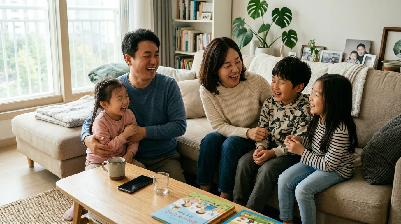 한국인 다자녀 가족이 함께 행복한 시간을 보내는 모습
