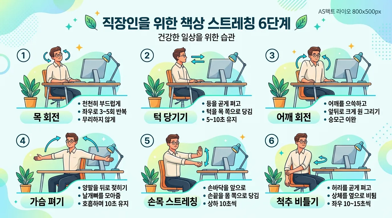 책상 스트레칭 6가지 동작 인포그래픽