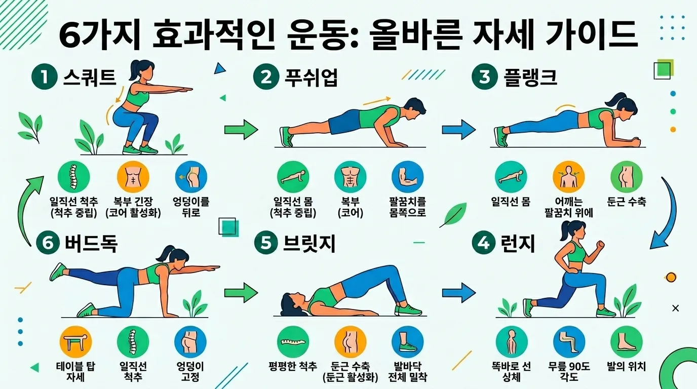 6가지 맨몸 운동 자세 가이드