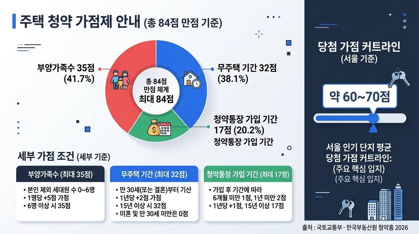 청약 가점제 84점 구성 비율 및 세부 득점 기준 차트