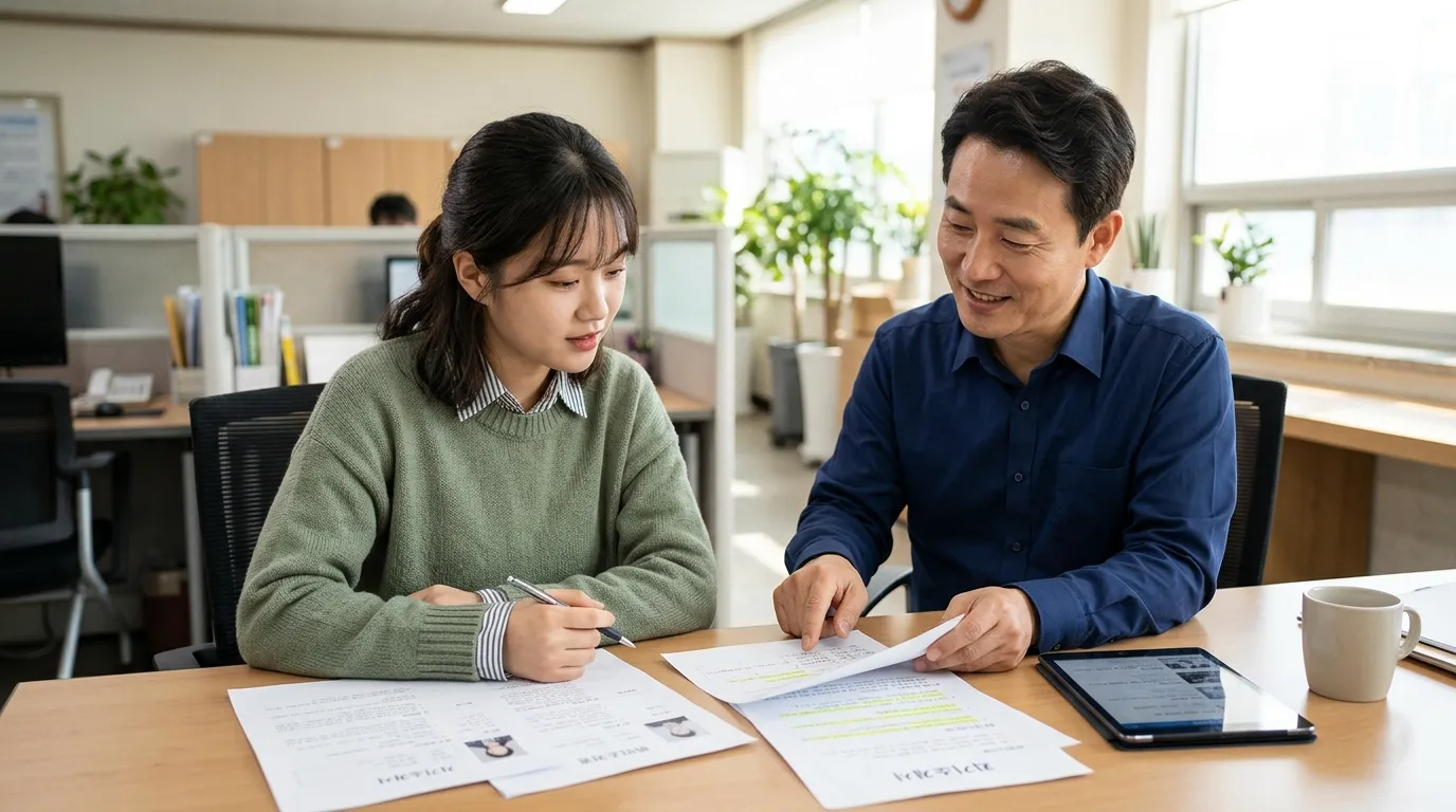청년이 고용센터에서 취업활동계획을 세우는 모습