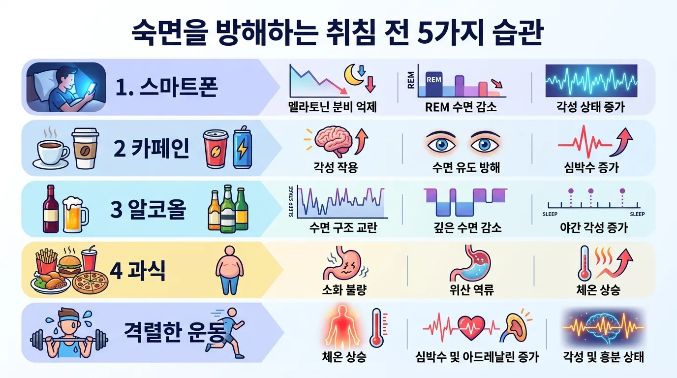 숙면을 망치는 5가지 행동 인포그래픽