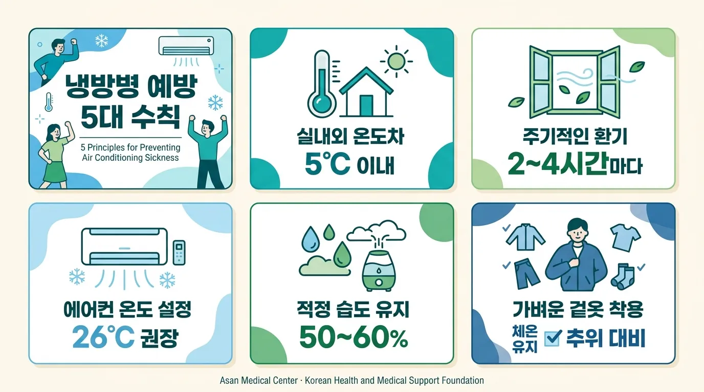 냉방병 예방 원칙 5가지 인포그래픽